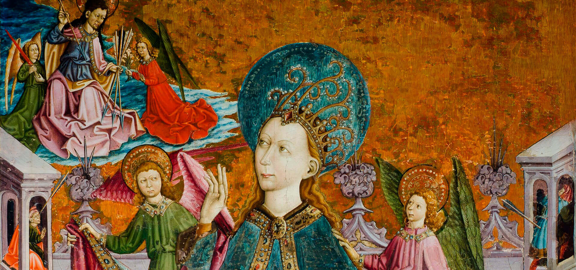 Pintura Virgen de la Misericordia atribuída ao Maestro de Teruel