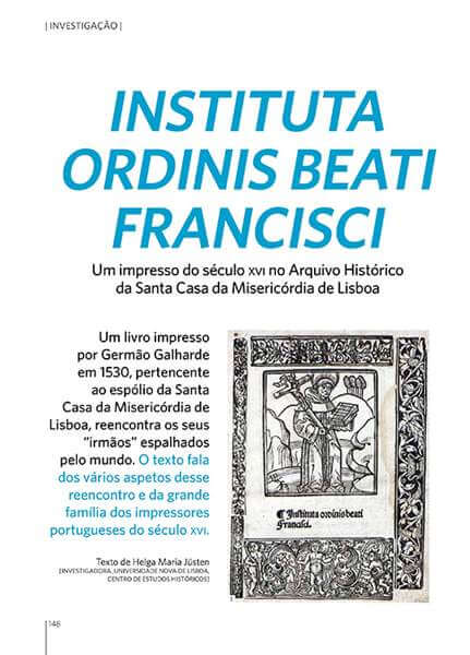 Instituta Ordinis Beati Francisci: um impresso do século XVI no Arquivo Histórico da Santa Casa da Misericórdia de Lisboa