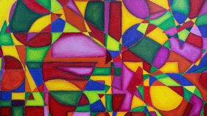 Pintura colorida com motivos geométricos