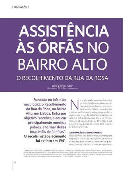 Cover of "Assistência às órfãs no Bairro Alto: o Recolhimento da Rua da Rosa"