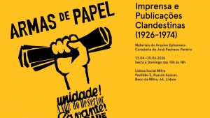 Cartaz amarelo com desenho - Armas de Papel