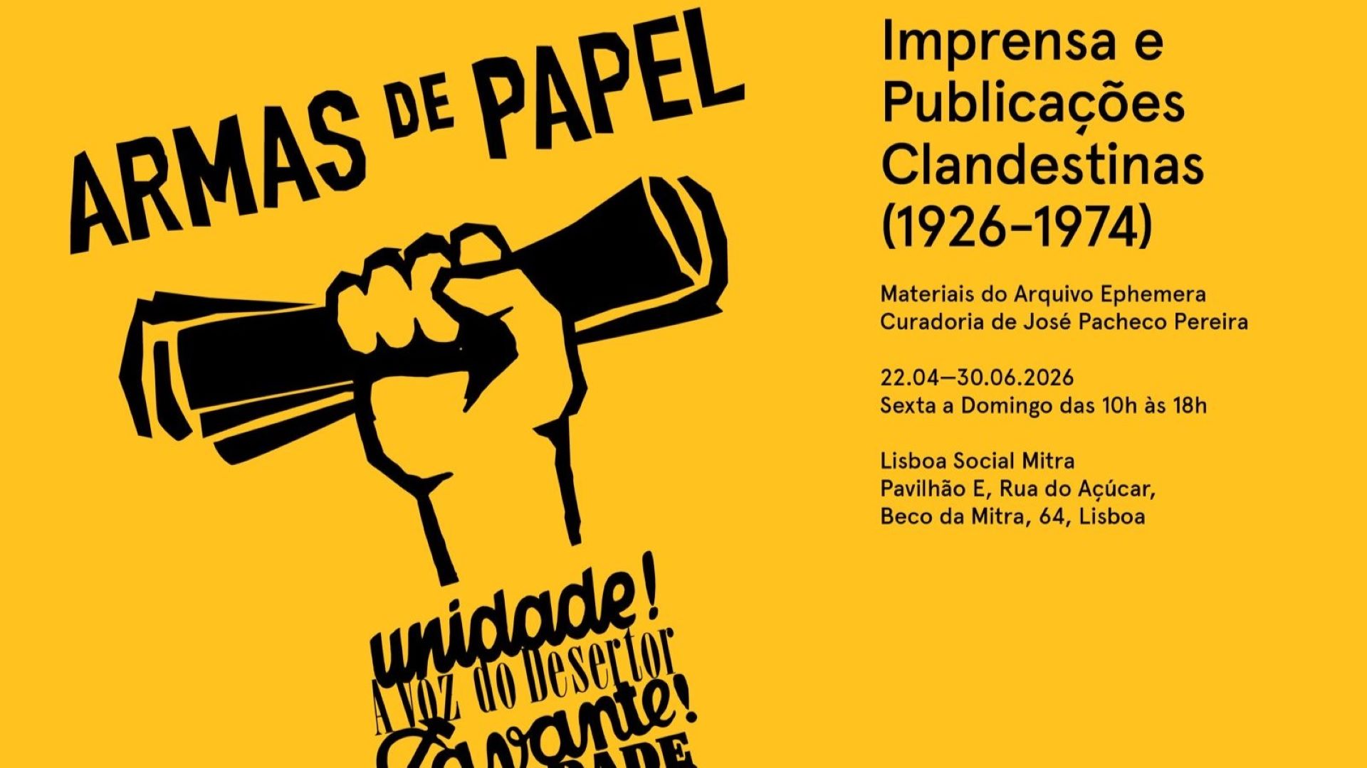 Cartaz amarelo com desenho - Armas de Papel
