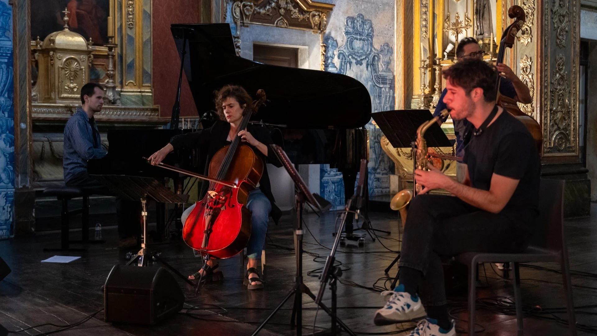 jazz-fest-2026-01 Pianist, Cellist, Double bassist and Saxophonist at the church of the Convento de São Pedro de Alcântara
