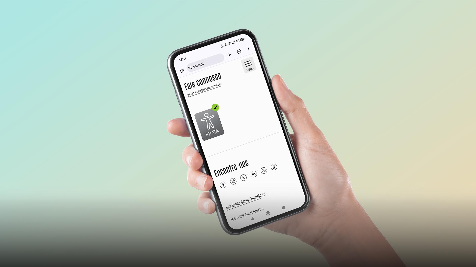 Imagem de site num ecrã de telemóvel