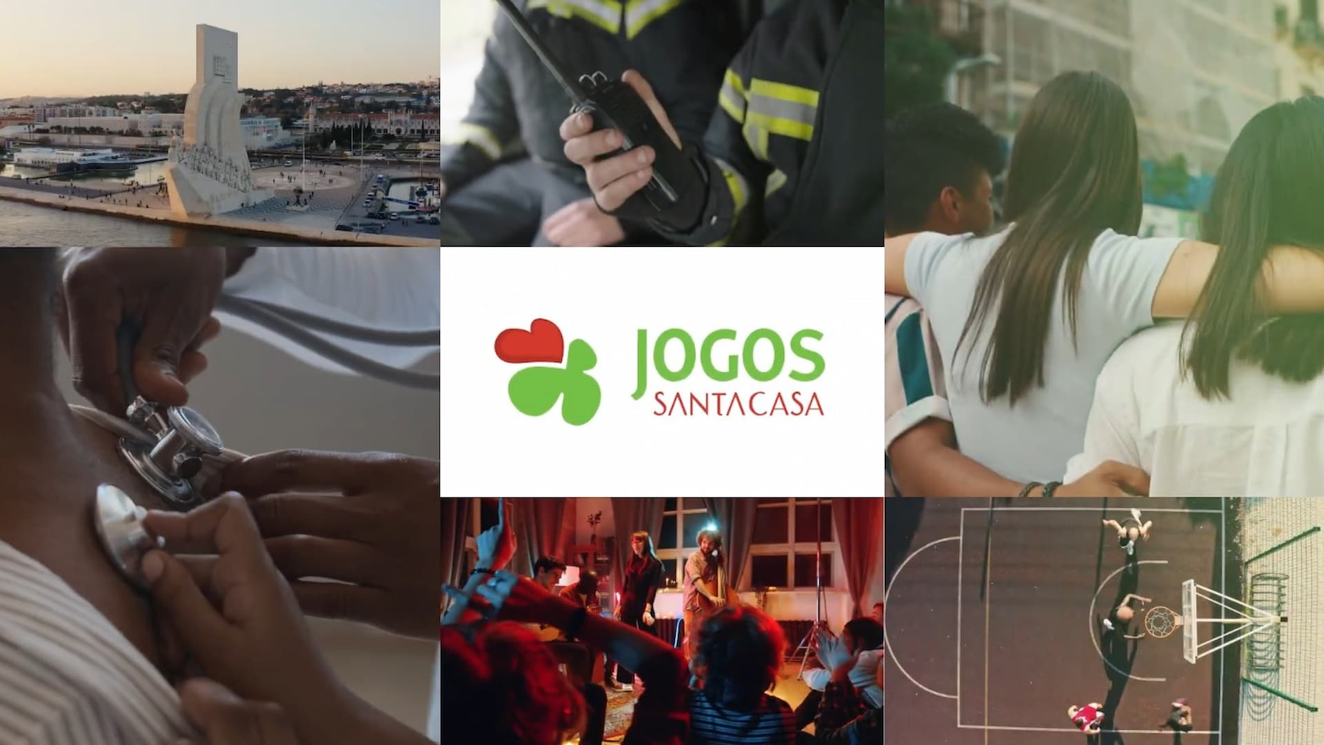 Mosaico com imagens das causas sociais apoiadas pelos Jogos Santa Casa